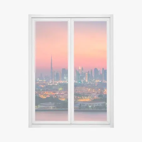 Pegatina para ventana atardecer en el horizonte de Dubái – Pixers®