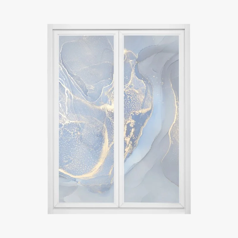Pegatina para ventana abstracción oceánica en azul y dorado