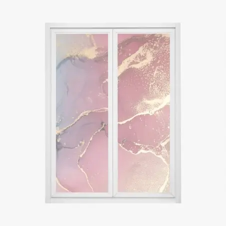 Pegatina para ventana marmoleado abstracto en tonos rosa y turquesa con vetas doradas – Pixers®