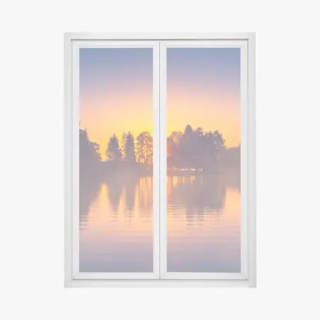Pegatina para ventana amanecer dorado sobre el lago – Pixers®