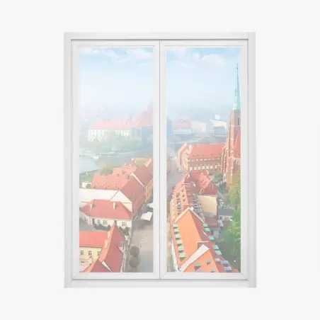 Pegatina para ventana paisaje urbano histórico con tejados rojos y catedral gótica – Pixers®