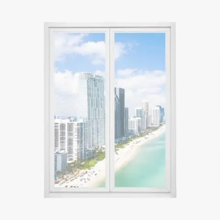 Pegatina para ventana vista aérea de playa y rascacielos – Pixers®