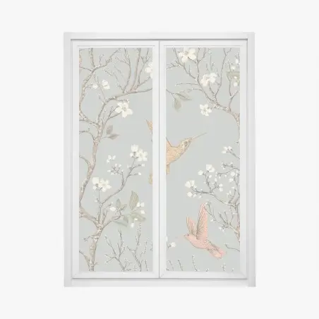 Pegatina para ventana colibríes y flores en ramas estilo botánico – Pixers®