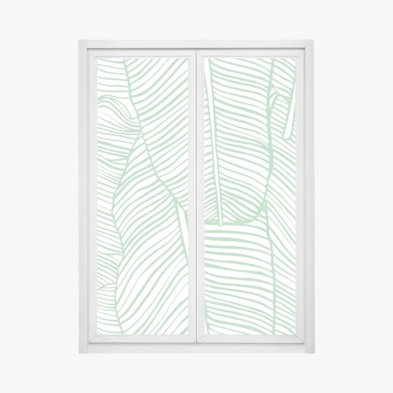 Pegatina para ventana patrón de hojas tropicales en verde menta