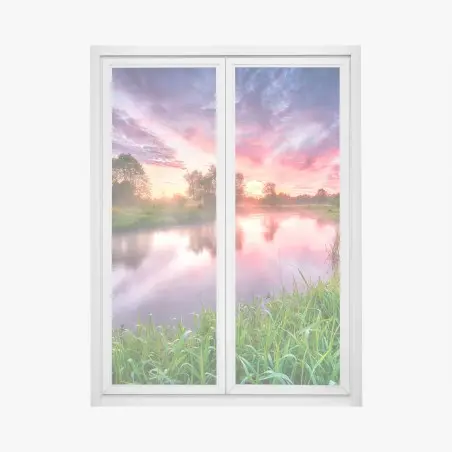 Pegatina para ventana amanecer vibrante sobre el río – Pixers®