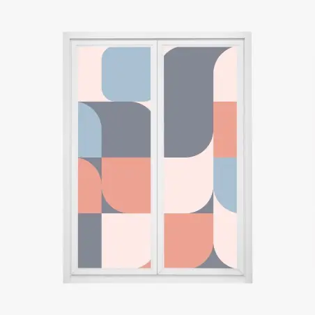 Pegatina para ventana patrón geométrico retro en tonos rosa, azul y rojo – Pixers®