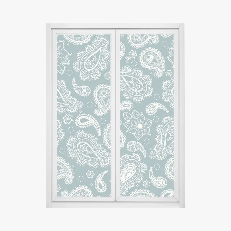 Pegatina para ventana patrón paisley bohemio en turquesa y blanco