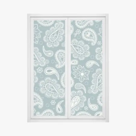 Pegatina para ventana patrón paisley bohemio en turquesa y blanco – Pixers®