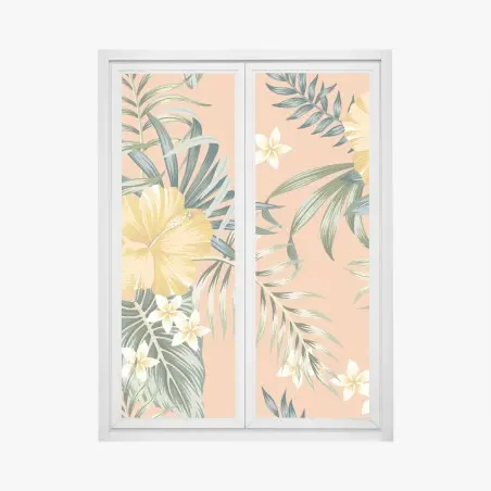 Pegatina para ventana estampado tropical de hibiscos amarillos – Pixers®