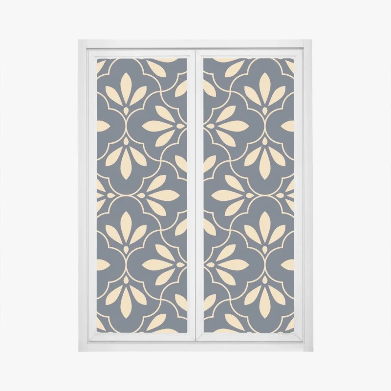 Pegatina para ventana patrón floral geométrico en azul marino y beige
