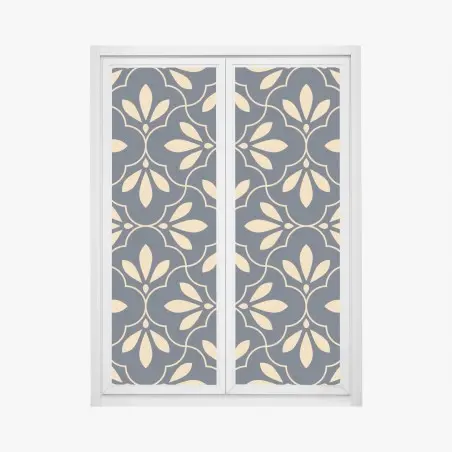 Pegatina para ventana patrón floral geométrico en azul marino y beige – Pixers®
