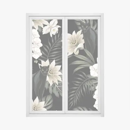 Pegatina para ventana panteras negras entre orquídeas y hojas tropicales – Pixers®