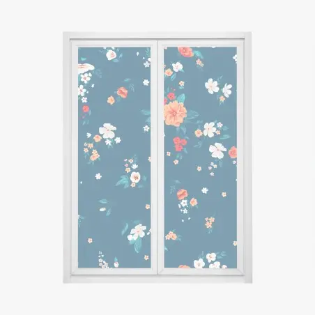 Pegatina para ventana estampado floral azul con flores naranjas y blancas – Pixers®