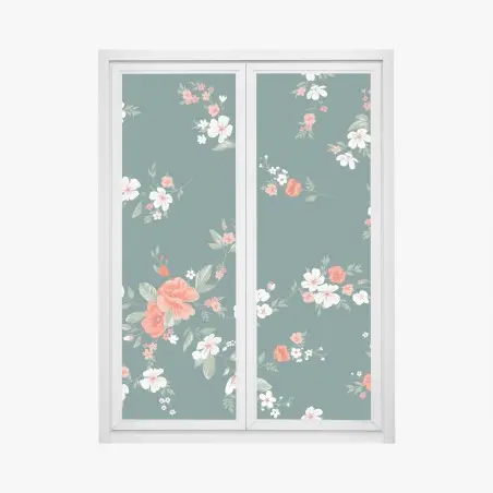 Pegatina para ventana patrón floral elegante en verde oscuro y coral – Pixers®