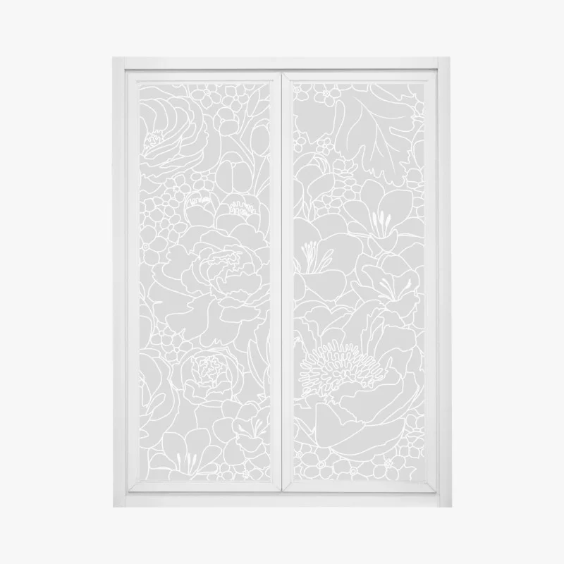 Pegatina para ventana patrón floral minimalista en tonos grises