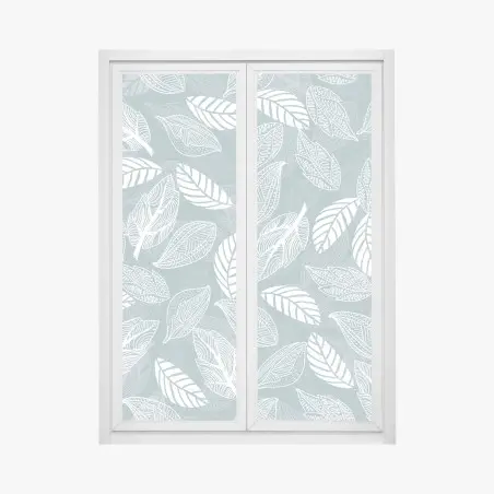 Pegatina para ventana patrón botánico de hojas blancas sobre fondo azul – Pixers®