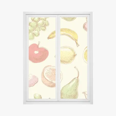 Pegatina para ventana patrón de frutas dibujadas a mano en tonos pastel – Pixers®