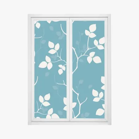 Pegatina para ventana diseño botánico en azul petróleo y crema – Pixers®