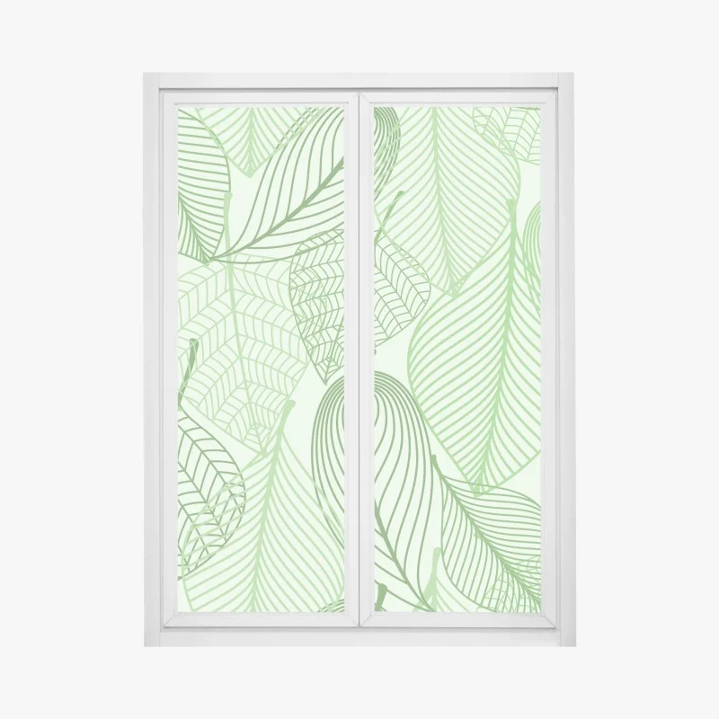 Pegatina para ventana patrón botánico de hojas verdes estilizadas