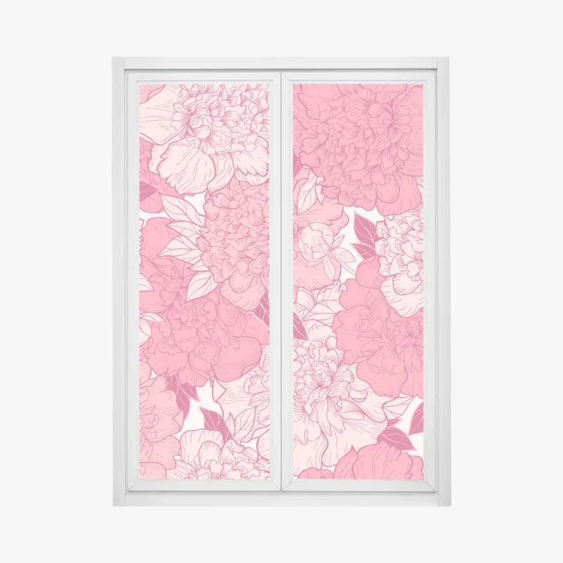 Pegatina para ventana diseño floral de peonías en tonos rosa