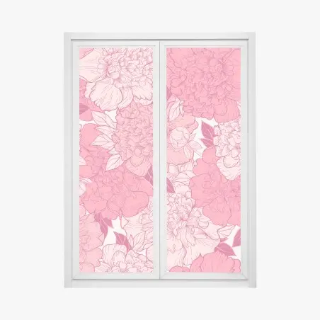 Pegatina para ventana diseño floral de peonías en tonos rosa – Pixers®