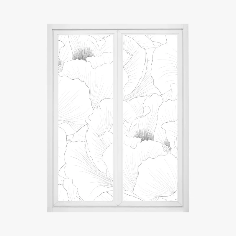 Pegatina para ventana diseño botánico en contorno blanco y negro