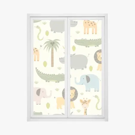 Pegatina para ventana patrón safari de animales en tonos pastel – Pixers®