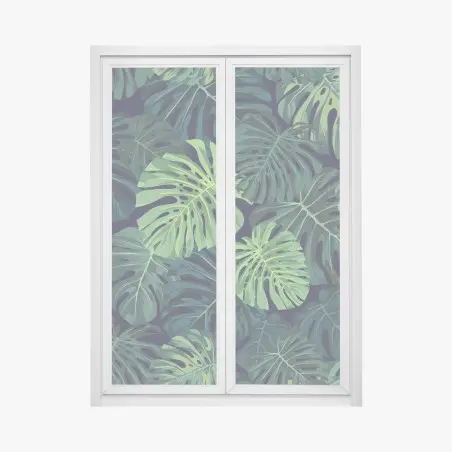 Pegatina para ventana patrón tropical de hojas de monstera en tonos verdes – Pixers®