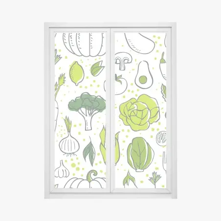 Pegatina para ventana patrón de verduras ilustradas en tonos verdes – Pixers®