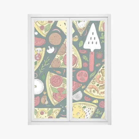 Pegatina para ventana patrón de pizzas ilustrado en colores vibrantes – Pixers®