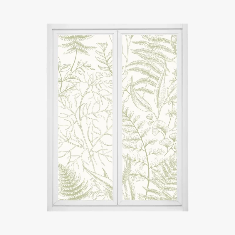 Pegatina para ventana patrón botánico de hojas y helechos