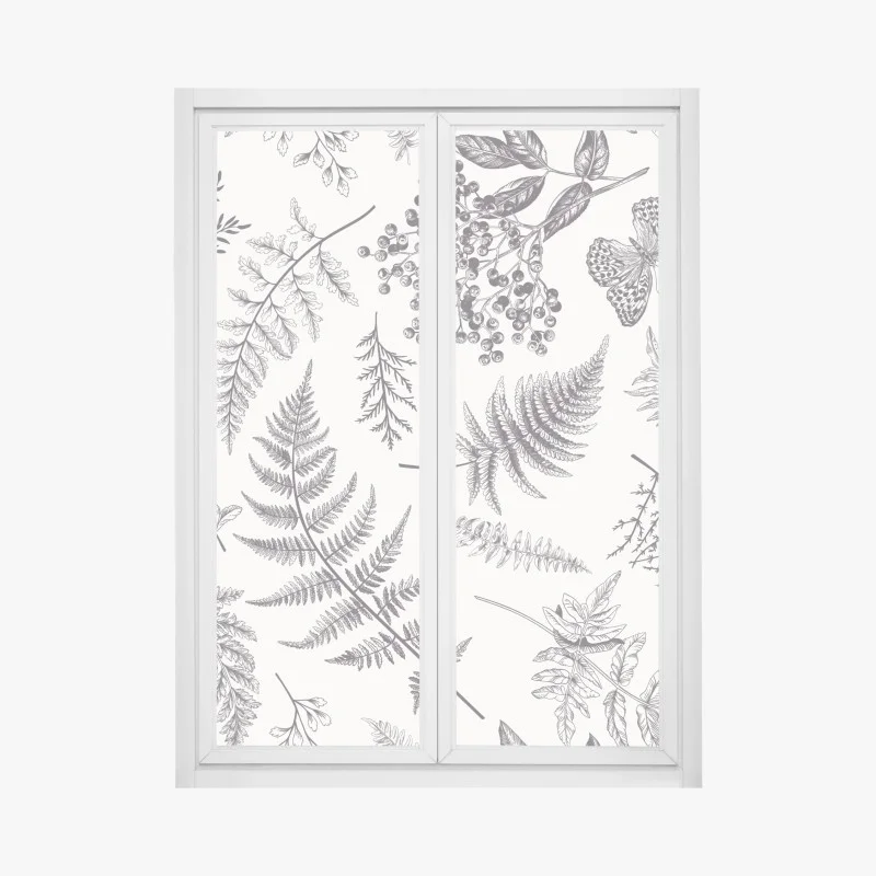 Pegatina para ventana patrón botánico vintage en blanco y negro