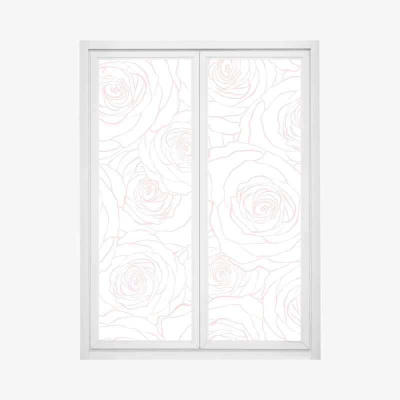 Pegatina para ventana diseño floral de rosas en contorno rosa