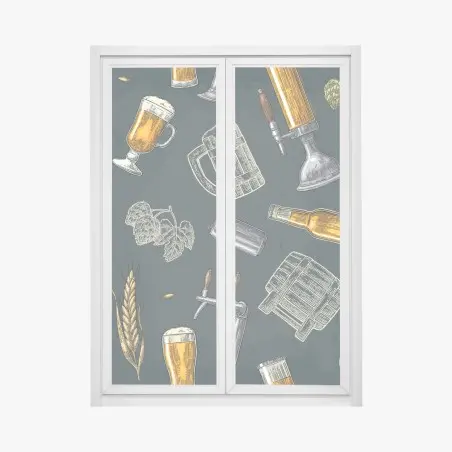 Pegatina para ventana patrón vintage de cerveza y utensilios cerveceros – Pixers®