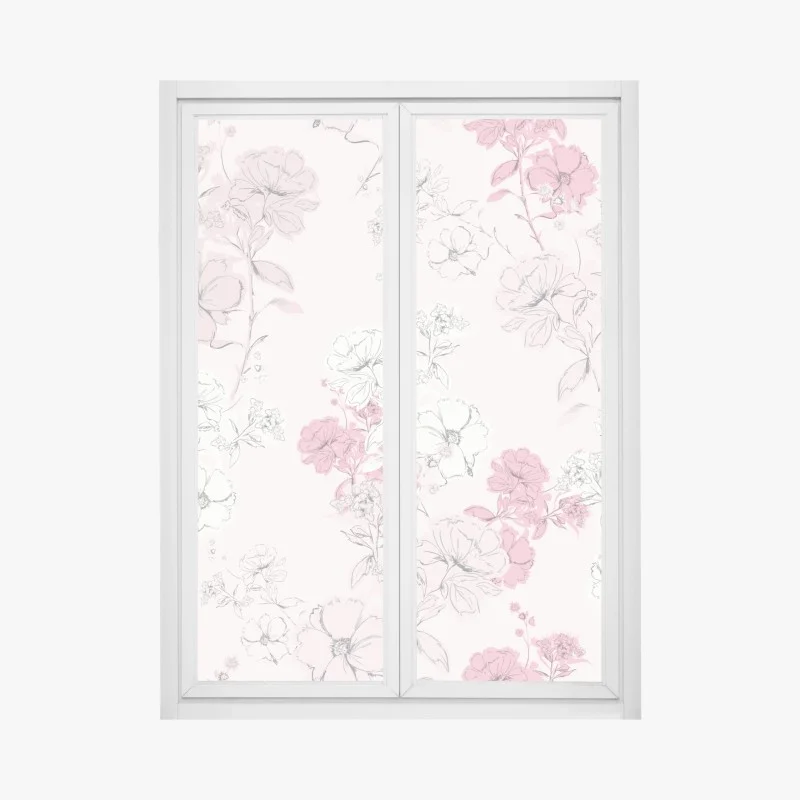 Pegatina para ventana patrón floral romántico en tonos rosa