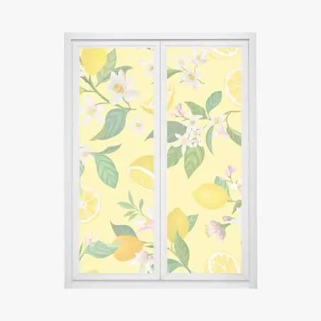 Pegatina para ventana estampado botánico de limones y flores sobre fondo amarillo – Pixers®