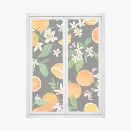 Pegatina para ventana estampado de naranjas y flores sobre fondo oscuro – Pixers®