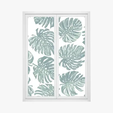 Pegatina para ventana patrón tropical de hojas de monstera en verde – Pixers®