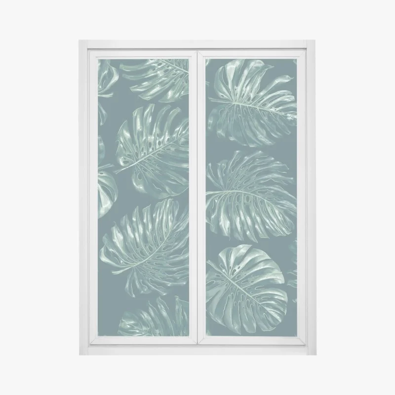 Pegatina para ventana patrón de hojas de monstera en tonos verdes