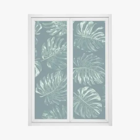 Pegatina para ventana patrón de hojas de monstera en tonos verdes – Pixers®