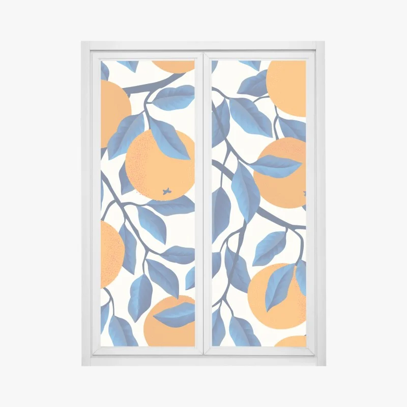 Pegatina para ventana estampado de naranjas y hojas azules