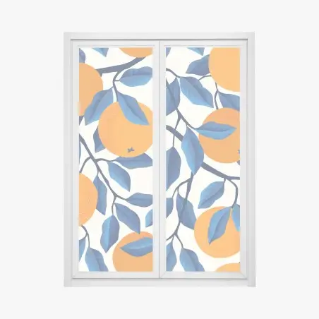 Pegatina para ventana estampado de naranjas y hojas azules – Pixers®