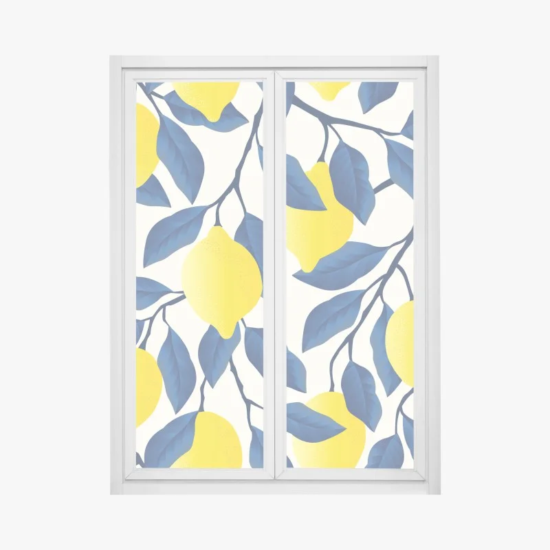 Pegatina para ventana limones y hojas azules sobre fondo claro