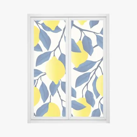 Pegatina para ventana limones y hojas azules sobre fondo claro – Pixers®