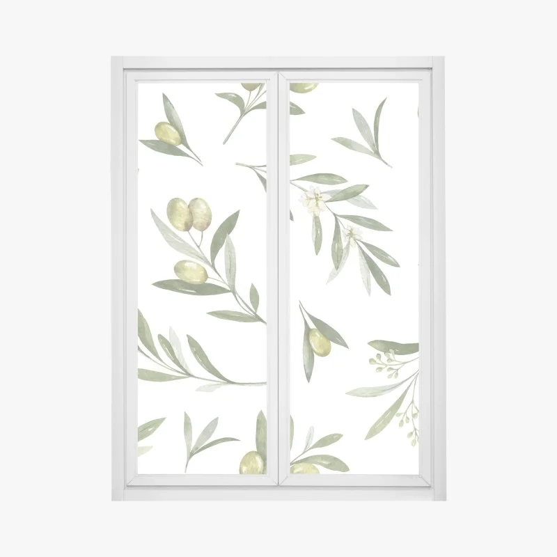 Pegatina para ventana patrón de ramas de olivo en acuarela