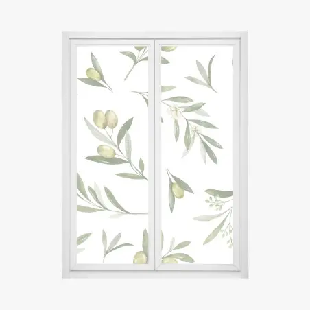 Pegatina para ventana patrón de ramas de olivo en acuarela – Pixers®