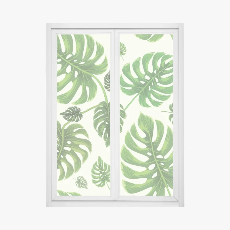 Pegatina para ventana diseño tropical de hojas de monstera