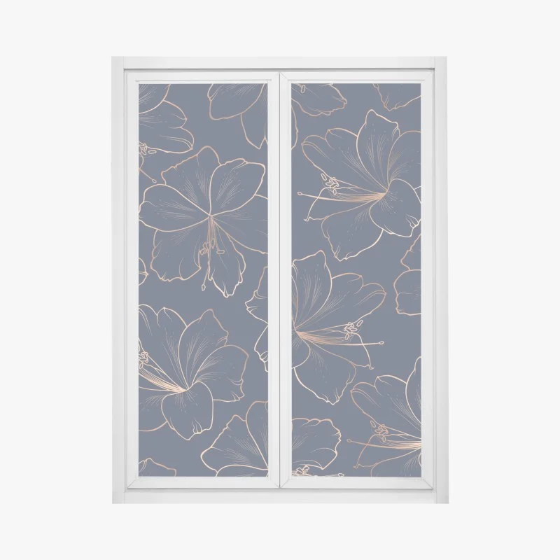 Pegatina para ventana diseño floral noche azul con contornos dorados