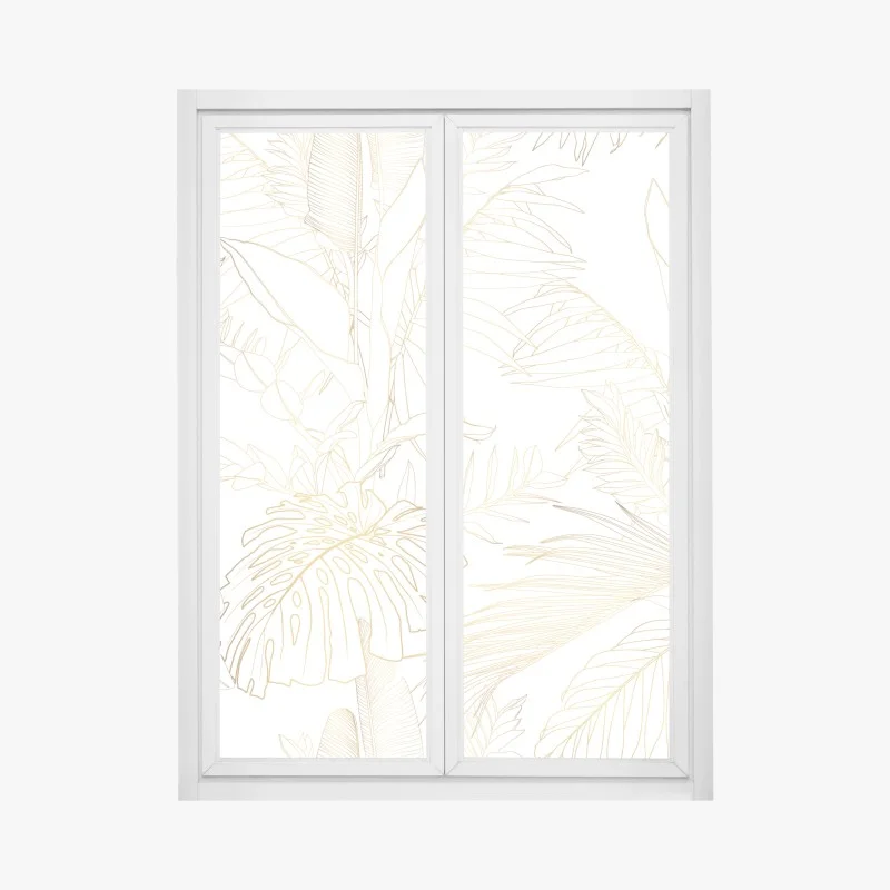 Pegatina para ventana diseño botánico dorado sobre blanco