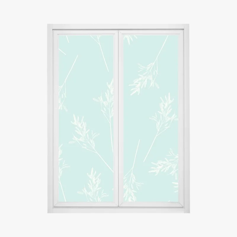 Pegatina para ventana follaje delicado sobre fondo turquesa